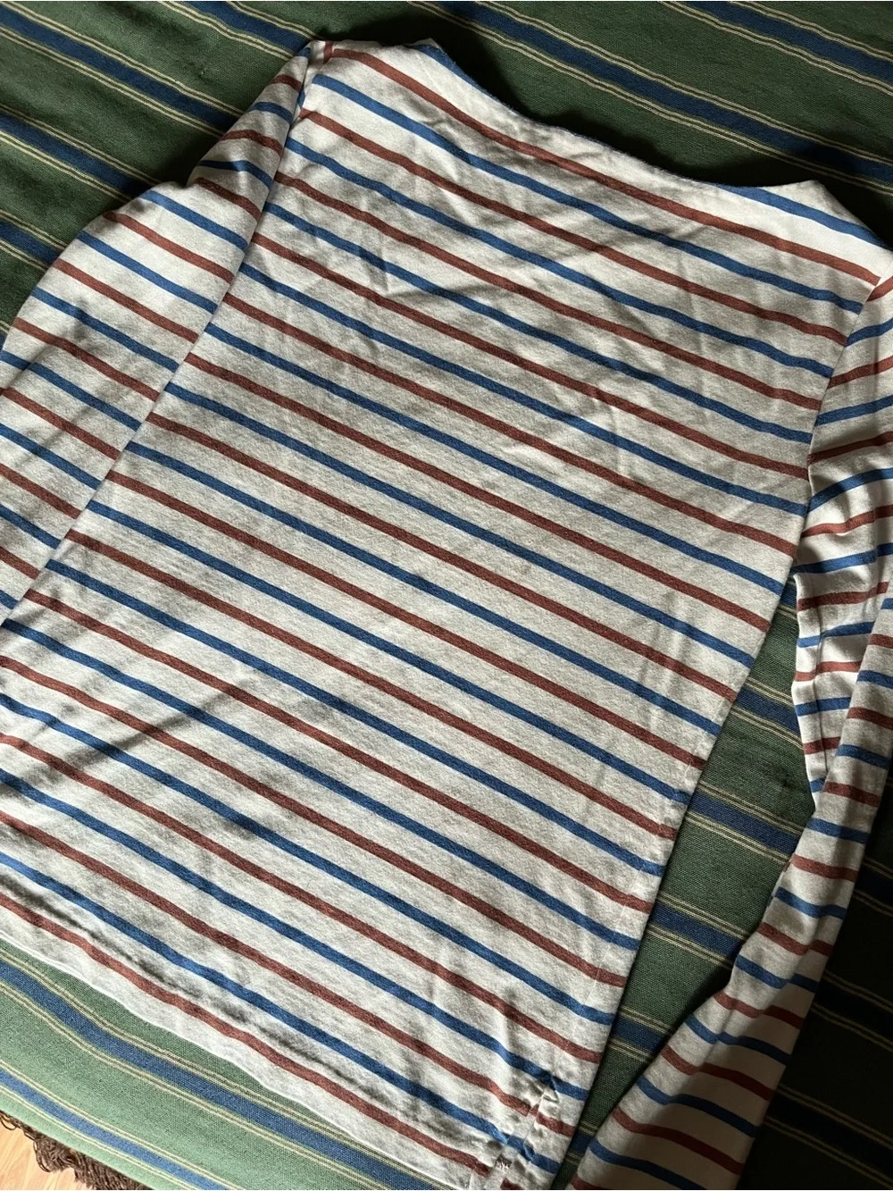 J. Crew Women’s Long-Sleeve Striped Tee in White with Blue & Brown Stripes